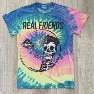 Real Friends Band Warped Tour T Shirt Tie Dye Skeleton Pizza Unisex Size S
